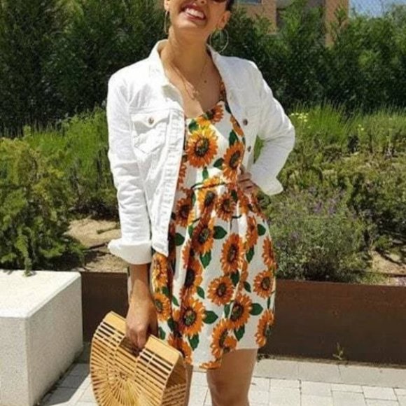 Sunflower Print Crisscross Cami Mini Dress - Picture 3 of 14